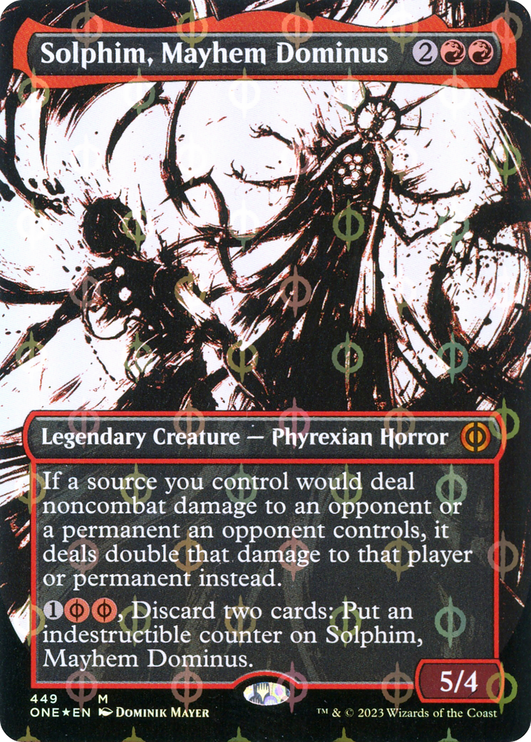 Solphim, Mayhem Dominus (Borderless Ichor Step-and-Compleat Foil) [Phyrexia: All Will Be One] | Rook's Games and More