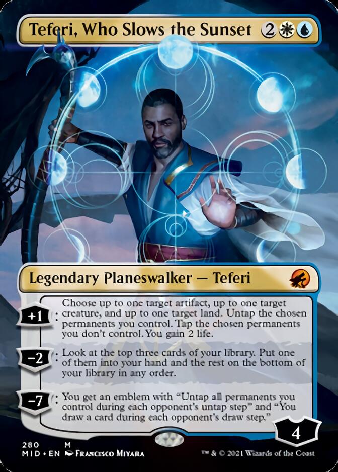 Teferi, Who Slows the Sunset (Borderless) [Innistrad: Midnight Hunt] | Rook's Games and More