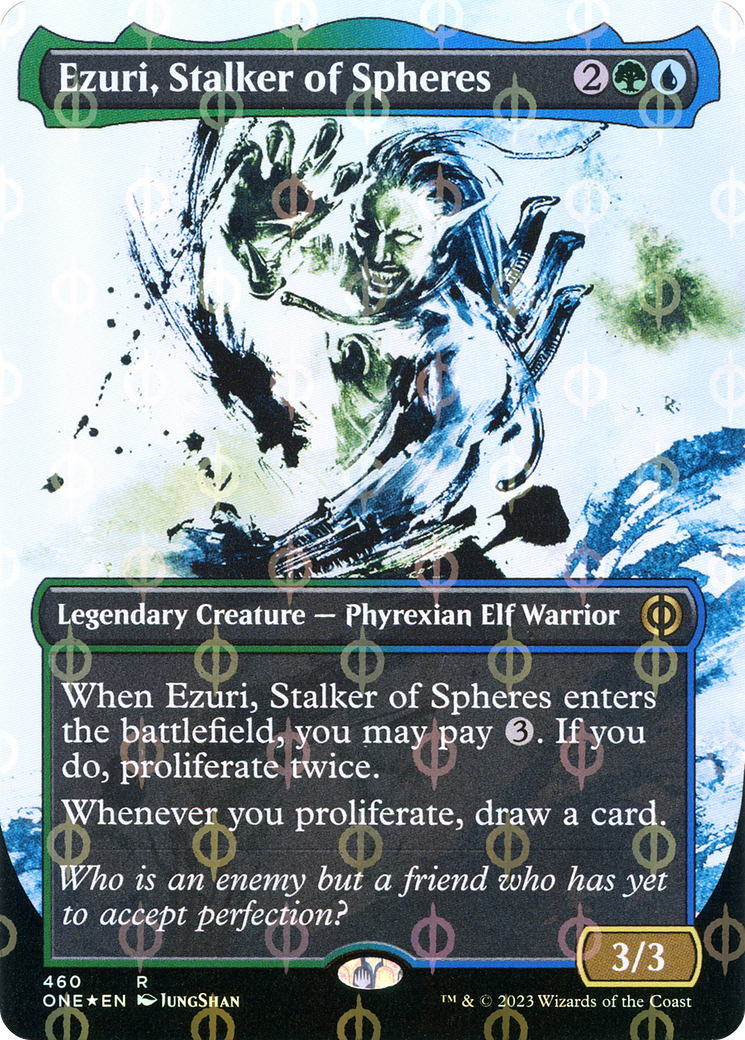 Ezuri, Stalker of Spheres (Borderless Ichor Step-and-Compleat Foil) [Phyrexia: All Will Be One] | Rook's Games and More