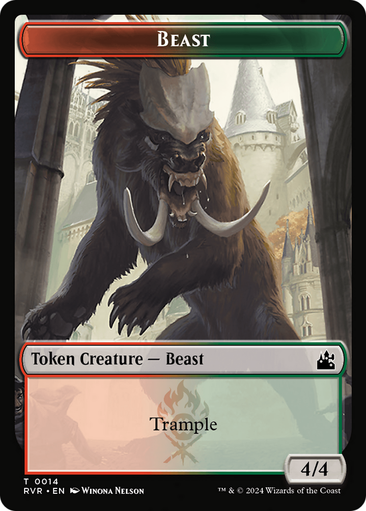 Spirit (0018) // Beast Double-Sided Token [Ravnica Remastered Tokens] | Rook's Games and More