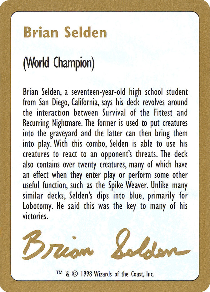 Brian Selden Bio [World Championship Decks 1998] | Rook's Games and More