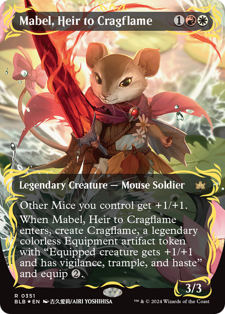 Mabel, Heir to Cragflame (Borderless) (Raised Foil) [Bloomburrow] | Rook's Games and More