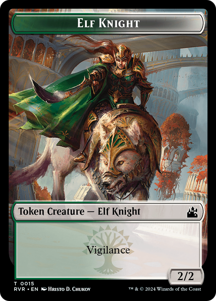 Elf Knight // Spirit (0004) Double-Sided Token [Ravnica Remastered Tokens] | Rook's Games and More