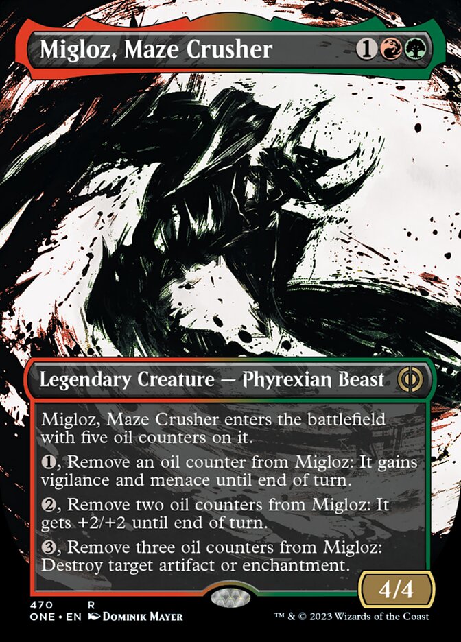 Migloz, Maze Crusher (Borderless Ichor Step-and-Compleat Foil) [Phyrexia: All Will Be One] | Rook's Games and More