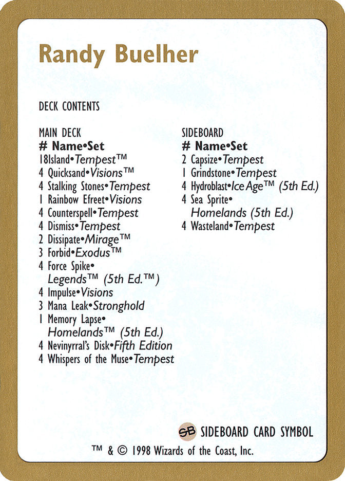 Randy Buehler Decklist [World Championship Decks 1998] | Rook's Games and More