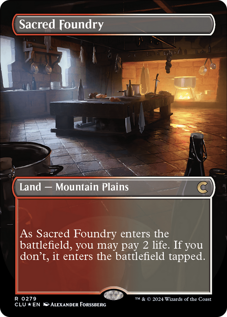 Sacred Foundry (Borderless) [Ravnica: Clue Edition] | Rook's Games and More